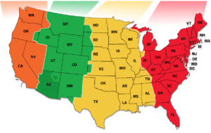United states map showing time differences 